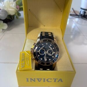 Invicta Black and Gold Diver-Style Chronograph Watch